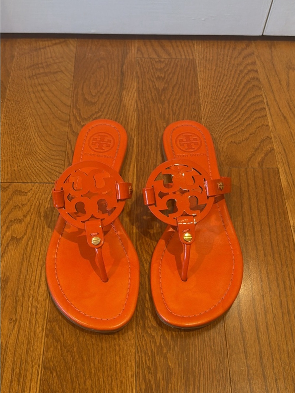 Tory Burch Bright Orange Miller Logo Thong Sandals